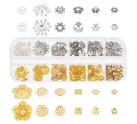 PH PandaHall 313pz Tappi per Perline Oro Argento 12 Stili Cappucci con Perline Fiore, Tappi in Lega e Ottone Fiore Bead Caps per Collane Orecchino Creazione di Gioielli