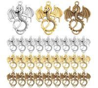 PH PandaHall 36pz Ciondoli a Forma di Drago 3 Colori Drago Pendenti Stile Tibetano, 35mm Ciondoli Animali in Metallo per la Creazione di Gioielli Collane Artigianali