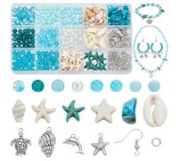 PH PandaHall 383 pz Ciondoli con Perline Blu Oceano, Perline di Vetro Da 6mm Perline Acriliche Perline di Stelle Marine Turchesi Conchiglie Ciondoli Marini per Creazione di Gioielli di Natale