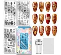 PH PandaHall 3pcs Drago Cinese Nail Stamping Piastra Modelli Tradizionali Nail Art Modelli Vintage Fiori Unghie Immagine Piastre Unghie Stencil Art per Capodanno Manicure Salone Design Stampa