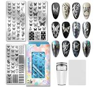 PH PandaHall 3pcs Farfalla Unghie Stamping Piastra Gotica Farfalla con Teschio Nail Art Stampino Libellule Unghie Piatti di Arte Manicure Design Timbro Unghie Piastre Immagine per Manicure