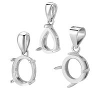 PH PandaHall 3pz 925 ciondolo In Argento Sterling Vuoto, 3 vassoio per Ciondolo In Stile con Impostazione Rotonda Ovale A Goccia, Supporto per Pietra Preziosa, Adatto per Gemme Da 8-10mm