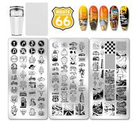 PH PandaHall 3pz Piastra per Timbri per Unghie Da Viaggio su Strada Modello per Nail Art di Viaggio Avventuroso In Acciaio Inox Stencil per Unghie Da Autostrada Nel Deserto per Donne Manicure, 12x6cm