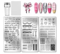 PH PandaHall 3pz Piastra per Unghie a Pizzo Plissettato Motivo Papillon Modelli per Unghie Artistiche Pieghe per Gonne Stencil per Manicure Piastre per Immagini per Nail Art Donne Salone di Manicure