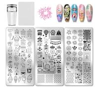 PH PandaHall 3pz Stamping Nail Art con Motivo A Fuochi D'Artificio Da Circo Modello per Unghie Artistica In Acciaio Inossidabile Stencil per Unghie Da Giostra per Donne Stampa Fai Da Te, 12x6cm