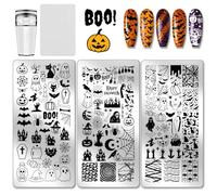 PH PandaHall 3pz Timbri per Unghie di Halloween Piastra per Nail Art con Motivo A Fantasmi e Zucche Modello per Unghie Artistica In Acciaio Inox per Decorazioni di Unghia di Halloween, 12x6cm
