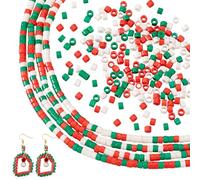 PH PandaHall 4 Filo Perline a Disco Natale Perline in Murano Bianco Rosso Verde, 2.5mm Perle di Vetro per Orecchino Bracciale Collana Creazione di Gioielli Artigianali Fai Da Te, 224pz/Filo