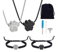 PH PandaHall 4 pezzi collana e bracciale urna con impronta di zampa per cenere di cane souvenir set di gioielli cremazione per animali da compagnia collane commemorative, nero/argento