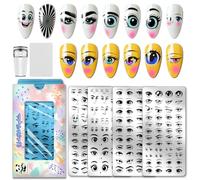 PH PandaHall 4 piastre per timbratura unghie occhi fumetti stencil arte stencil espressione facciale unghie piastra immagine bella anime unghie modelli artistici per donne manicure salone design