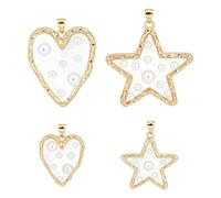 PH PandaHall 4 Stili Ciondoli a Forma di Cuore e Stella in Resina Ciondoli in Ottone Placcati Oro 18K, Ciondolo Vuoti con Perle per La Creazione di Gioielli Orecchini Collane Artigianato, 25~40mm
