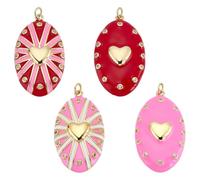 PH PandaHall 4 stili, ciondolo a forma di cuore in ottone 18 carati, con ciondolo a forma di cuore, smaltato, ovale, con micro pava, Cubic ZIRCONIA e anello primaverile, per Natale, giorno, creazione