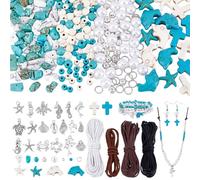PH PandaHall 400pz Perline Turchese Blu e Bianco Perline a Forma di Stella Marina con Ciondoli Animali Marini in Lega e Cordino Cerato Kit per Creazione Braccialetti Collana Estivi