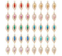 PH PandaHall 40pz Ciondoli a Forma di Foglia con Strass 10 Colori Ciondoli Ovale in Cristallo, 3cm Ciondolo con Pietre Preziose Vintage per Braccialetti Collane Creazione di Gioielli