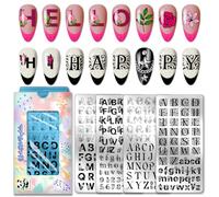 PH PandaHall 4pcs Lettere Numeri Nail Stamping Piastre Alfabeto Inglese Nail Art Modelli Personalizzati Font Unghie Design Timbro Carattere Tipografica Unghie Arte Piatti per Donne Manicure Salone