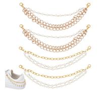 PH PandaHall 4pz Catene Decorative per Scarpe 2 Stili Ciondoli per Scarpe con Perle Bianche e Catena Dorata per Sandali con Zoccoli Pantofole Bomboniere, 21~21.5cm