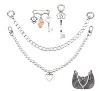 PH PandaHall 4pz Catene per Borse Argento Catene per Borse in Perle con Ciondoli a Forma di Cuore, Spilla di Sicurezza Decorativa per Borsetta e Chiave a Forma di Cuore per Borsa a Tracolla