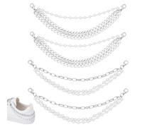 PH PandaHall 4pz Ciondoli per Scarpe 2 Stili Catene per Scarpe, Catena a 3 Strati con Perle Bianche per Sandali Zoccoli Pantofole Bomboniere, 21~21.5mm