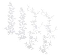 PH PandaHall 4pz Toppe Termoadesive Fiori e Foglie Toppe Foglie Ferro da Stiro, 2 Stili Bianco Toppe Ricamate Foglie per Vestiti Abito Cappello Pantaloni Cucito Decorazione Artigianale