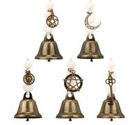 PH PandaHall 5 campane da strega con perline di legno per pomello della porta, campane da stregoneria da appendere a campana con perline con chiavi magiche, ciondolo a forma di girasole per la