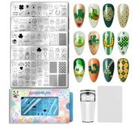 PH PandaHall 5 piastre per stamping per unghie di San Patrizio Lucky Shamrock Nails modelli artistici arcobaleno gnomo unghie immagine timbro trifoglio cappello unghie stencil arte per stampa fai da