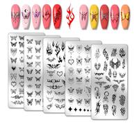 PH PandaHall 5 pz Piastre per Timbri per Unghie con Farfalla, Stencil per Unghie con Ali D'Angelo Piastre per Timbri per Nail Art a Cuore Fuoco Stencil per Manicure per Donne Manicure Salone, 12x6cm