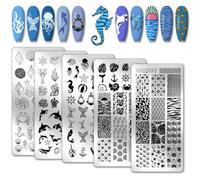 PH PandaHall 5 PZ Tema Oceano Nail Stamping Sea Creature Nail Art Templates Conchiglia Stella Marina Nail Art Stencil Sirena Delfini Nail Plates per Nail Design Estivo