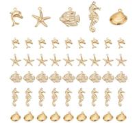 PH PandaHall 5 Stili 50 pezzi Ciondoli A Tema Oceano 304 Ciondoli A Conchiglia In Acciaio Inossidabile Ciondoli A Forma di Animale Marino per La Creazione di Gioielli Estivi
