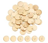 PH PandaHall 50 Pezzi Charms Ciondoli Pendanti In Acciaio Inox 304 Piatto Rotondo Bianco Timbratura Tag Pendenti Charms Diametro 10mm Per Fare Bigiotteria, Oro