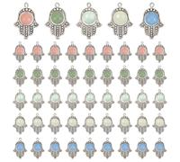 PH PandaHall 50 pz Hamsa Mano di Ciondoli con 5 Colori Pietra Luminosa Sintetica Argento Antico Simbolo Mano Perline Ciondoli con Cornice per Creazione di Gioielli Fai Da Te Collana Bracciale