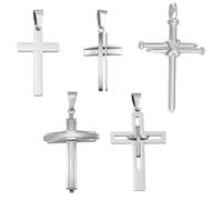 PH PandaHall 5pz Ciondoli a Forma di Croce in Acciaio Inox 304 Ciondolo Croce Argento per Uomo, 5 Stili Ciondolo Crocifisso per La Creazione di Gioielli Collane Uomo, 36~56mm