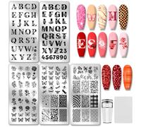 PH PandaHall 5pz Modelli per Nail Art con Lettere, Stencil per Unghie con Fiori di Rosa Piastra per Stampaggio Unghie Farfalle Piastre per Immagini con Timbro e Raschietto per Donne Manicure Salone