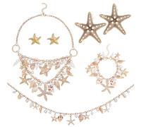 PH PandaHall 5pz Set di Gioielli A Forma di Sirena Bracciale di Conchiglie e Perle Collane Catena per Vita Orecchini Gioielli Hawaiani con Conchiglie per Donne Costume Da Sirena Surfista Estiva, Oro