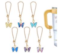 PH PandaHall 6 colori Charms Farfalla per Tazze Ciondolo Farfalla in Ossido di Zirconio Charm in Ottone di Cristallo Ciondolo per Bottiglia D'acqua per Bicchieri Tazze Compleanno Natale