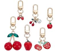 PH PandaHall 6 Stili Portachiavi A Forma di Frutta Rossa: Portachiavi A Forma di Ciliegia, Fragola, Mela per Borsa, Decor, Regalo di San Valentino