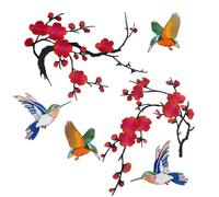 PH PandaHall 6 toppe ricamate termoadesive a forma di fiore, uccellino, fiori di prugna e colibrì, toppe ricamate in stile cinese, per vestiti da donna, jeans, giacche, vestiti, borse, fai da te