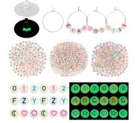PH PandaHall 60 ciondoli per calici da vino, dalla A alla Z, 3 stili che si illuminano al buio, per matrimoni, compleanni, Natale, feste