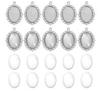 PH PandaHall 60 pz Kit Vassoio per Ciondoli, 30 pz Basi per Vassoi per Pendenti Ovali In Platino con Castoni Vuoti, 30 pz Cabochon In Vetro Da 25x18mm per Bouquet Sposa Ciondolo con Foto di Laurea