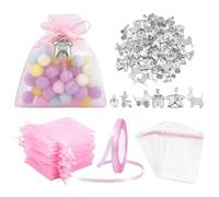 PH PandaHall 60 Set di Bomboniere per Feste Bomboniere per Battesimo, Sacchetti in Organza Rosa con Ciondoli e Nastro in Raso Souvenir per Feste per Matrimoni