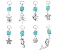 PH PandaHall 64pz 8 stili Ciondoli con Animali Oceano Ciondolo Sirene Stelle Marine Tibetani Pendenti Conchiglie Tartarughe Argento Antico Ciondoli con Turchese per Portachiavi Gioielli Estivi Mare