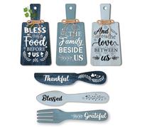 PH PandaHall 6pz Decorazione Da Parete per Cucina Set di Cartelli per Cibo Benedetto Accessori da Tavolo da Parete Decorazioni Pendenti in Legno Forchetta Cucchiaio Forma Home Dector Blu, 28x14/30x6cm