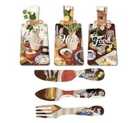 PH PandaHall 6pz Decorazioni da Parete per Cucina Set di Cartelli per Mangiare, Decorazione da Parete con Forchetta e Cucchiaio in Legno per Cucina Sala da Pranzo Casa, Stampa Cibo