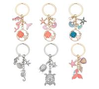 PH PandaHall 6pz Portachiavi Oceano 6 Stile Ciondoli a Stella Marina Conchiglia Perla Portachiavi In Metallo Chiave Decorazione Regalo per Donne Borse Da Spiaggia Zaini Portafogli Casa Auto Chiaviere