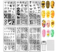 PH PandaHall 6pz Stamping Nail Art con Fiore Ape Disegni per Unghie A Nido D'Ape Stencil per Unghie A Forma di Girasole Stencil per Manicure Modello per Unghie per Donne Manicure Salone