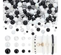 PH PandaHall 765pz Perline in Vetro Rotonde Perline per Braccialetti Bianco e Nero, 4/6/8/10mm Perlines Artigianali per La Creazione di Gioielli Collana
