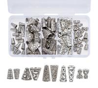 PH PandaHall 80pz Cappucci per Perline Conici Cappucci per Perline in Argento Antico, 5 Stili Stile Tibetano Perline Tappi Terminali con Nappe per Portachiavi Creazione di Gioielli