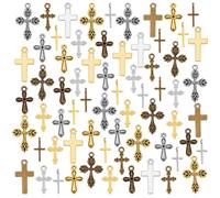 PH PandaHall 90pz Ciondolo a Forma di Croce 5 Stili Pendente Crocifisso in Stile Tibatan, 3 Colors Portachiavi Religiosi Cristiani per La Festa Della Natività Bomboniere Battesimo Regali