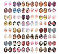 PH PandaHall 96 cabochon in vetro a forma di fiore, 48 stili, con stampa ovale, 18 mm, piastrelle a mosaico con retro piatto, gemme vintage, mosaico, cabochon in vetro, per la creazione di gioielli