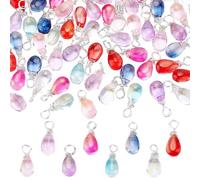 PH PandaHall 96pz Ciondoli a Goccia in Cristallo 8 Colori Ciondoli in Vetro Trasparente, 15mm Ciondoli Lampadario con Anelli Argento per La Creazione di Gioielli Artigianato Collana