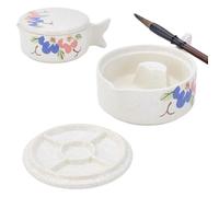 PH PandaHall Calamaio per Calligrafia Cinese A Forma di Pesce Piatto per Inchiostro In Porcellana Piatto per Inchiostro In Ceramica A Fiore con Portapennelli per Pratica Pittura Calligrafica