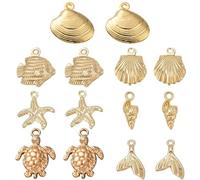 PH PandaHall Ciondoli con Vita Marina Placcati In Oro 14K, 14 pz 7 Stili Sea Life Charms, Oro Conchiglia Pesce Tartaruga Ciondolo, Ciondoli A Tema Oceano per Fai Da Te Collana la Creazione di Gioielli